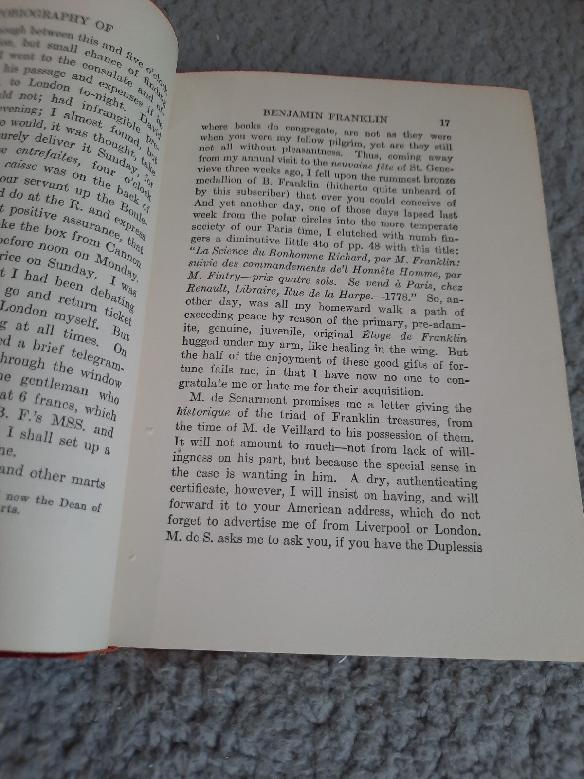 The Autobiography of Benjamin Franklin. 1932 Hardcover Book Walter J. Black