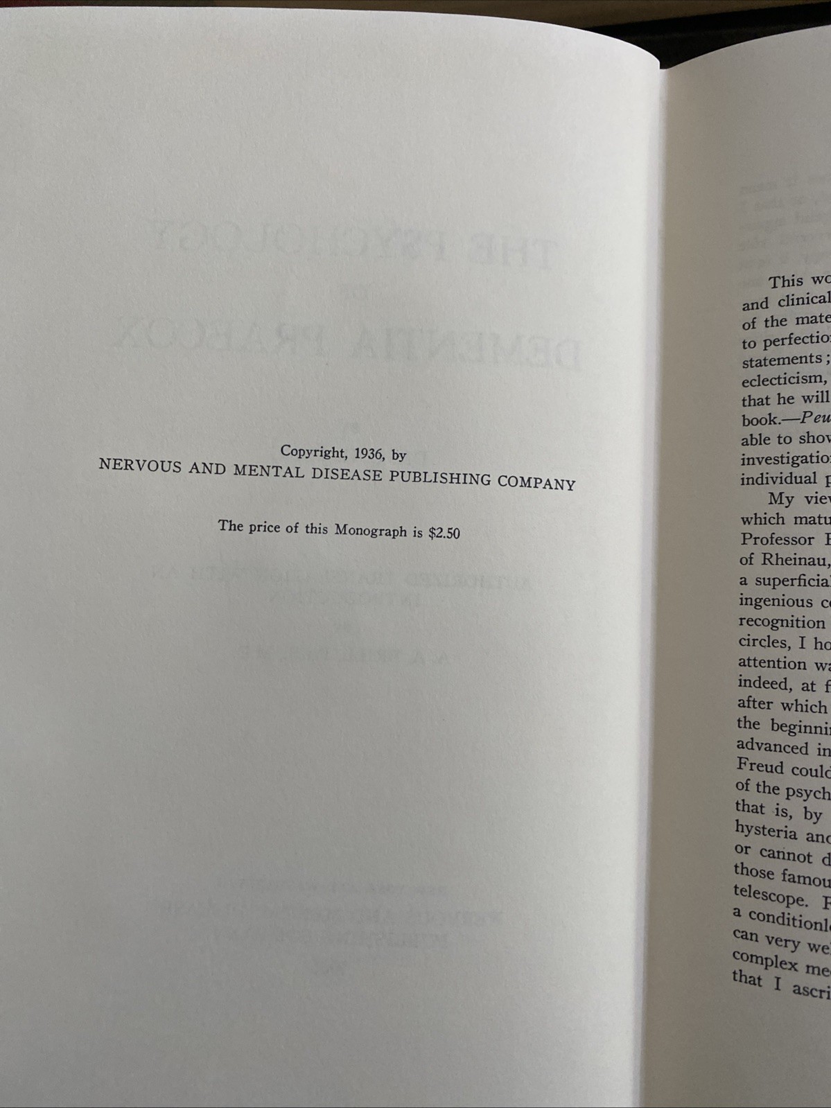 C. G. Jung THE PSYCHOLOGY OF DEMENTIA PRAECOX Gryphon Editions 1st Edition 1st P