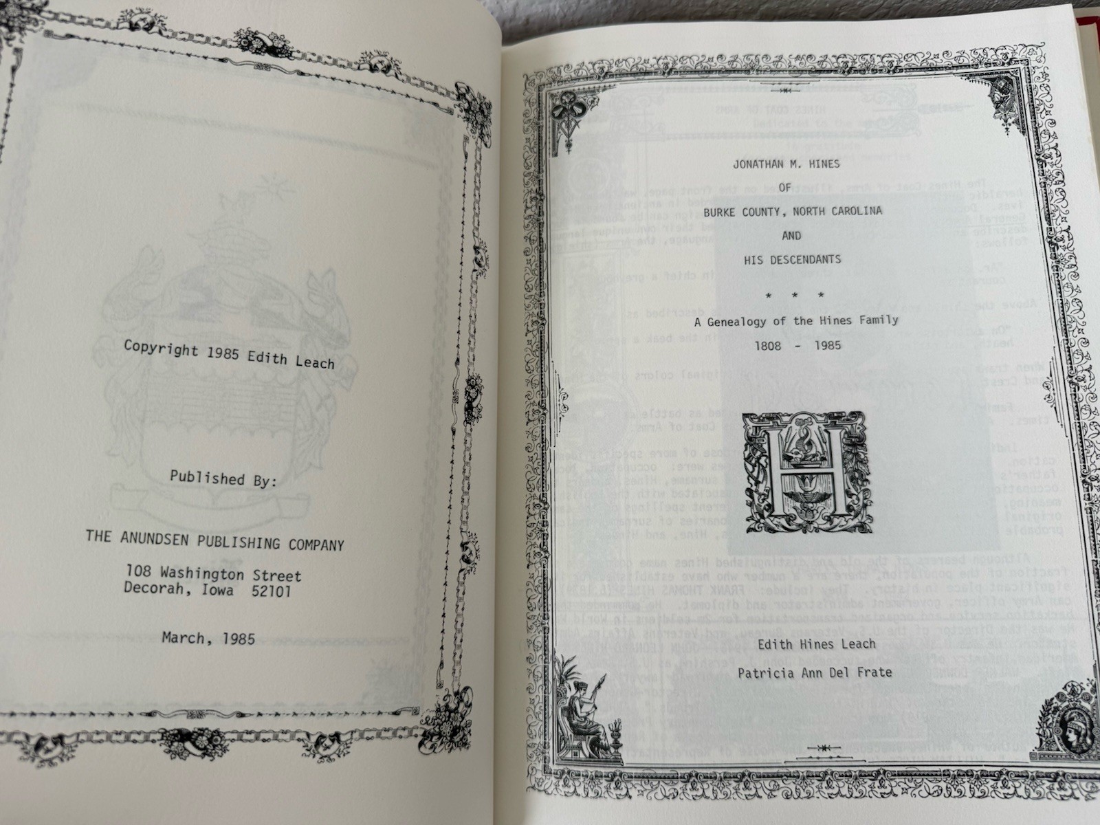 Jonathan M Hines Family Book 1808-1985 – Burke County, North Carolina; Geneology