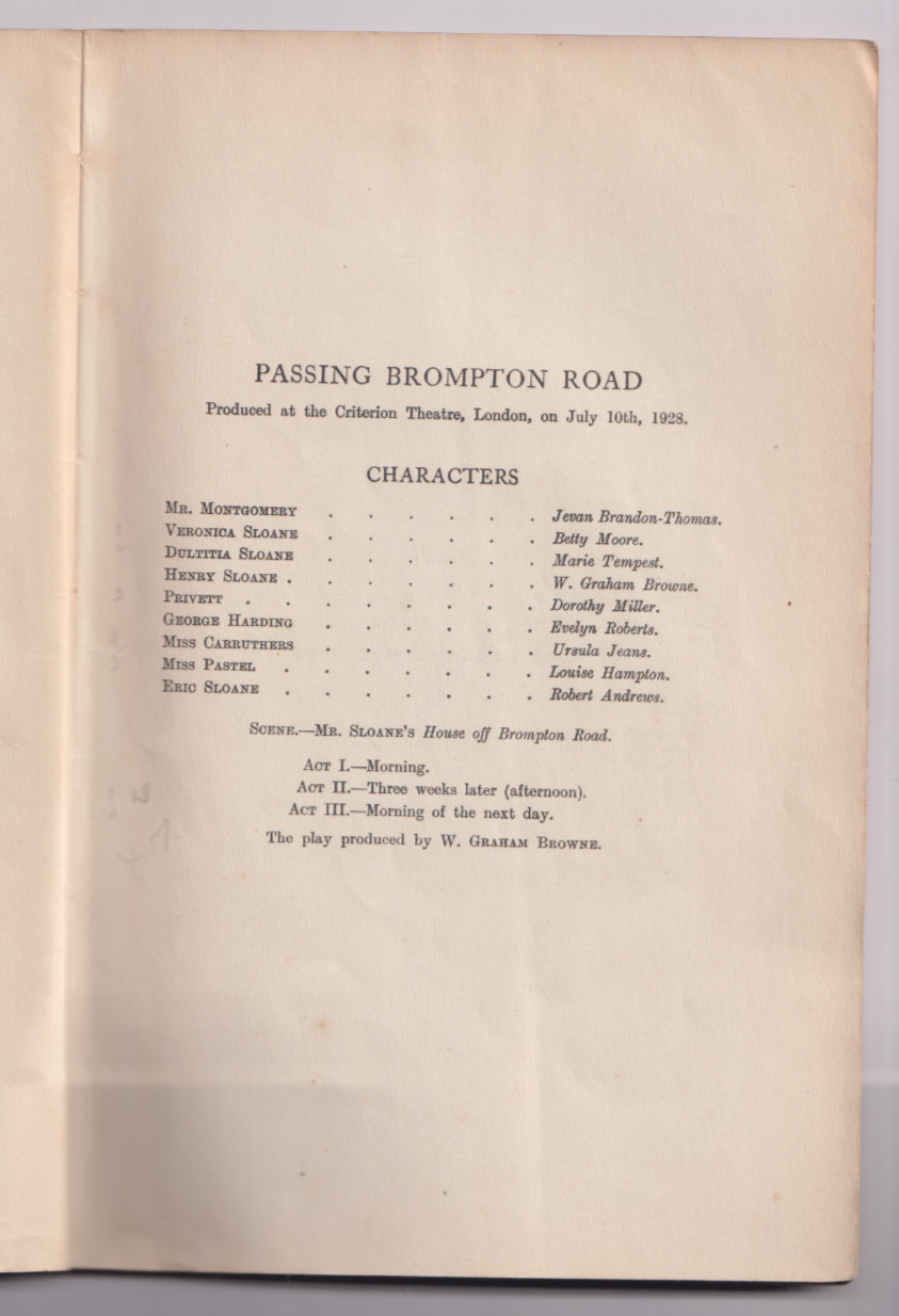 Jevan Brandon-Thomas – Passing Brompton Road. 3 act comedy. French’s, 1929.