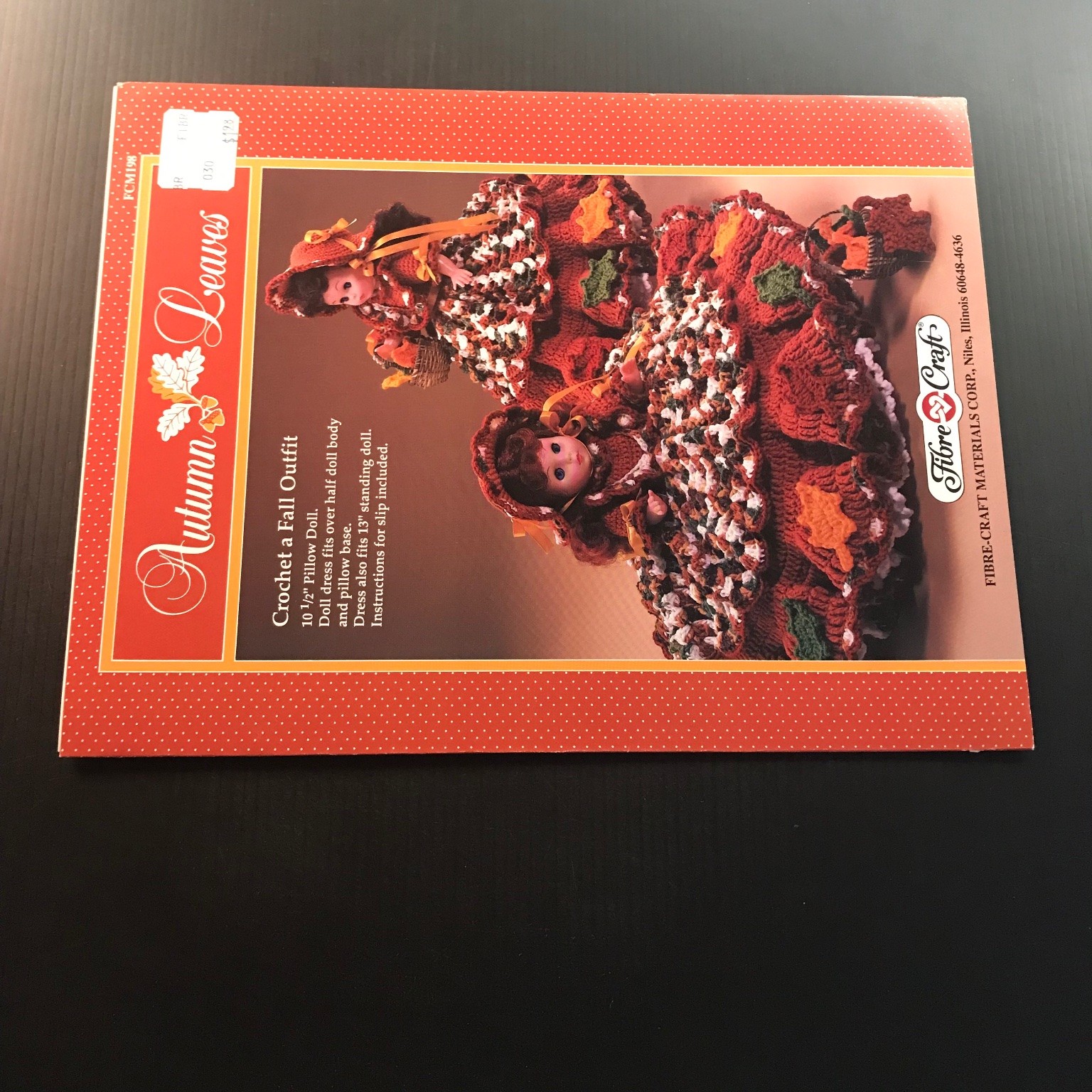 Autumn Leaves Crochet Fall Outfit 10.5″ Pillow Doll Dress Pattern 1989 FCM198