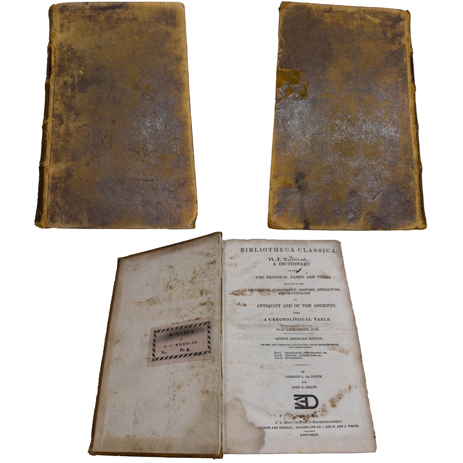 Lempriere’s Classical Dictionary 1833 Leather Antiquarian 8th Amer Ed