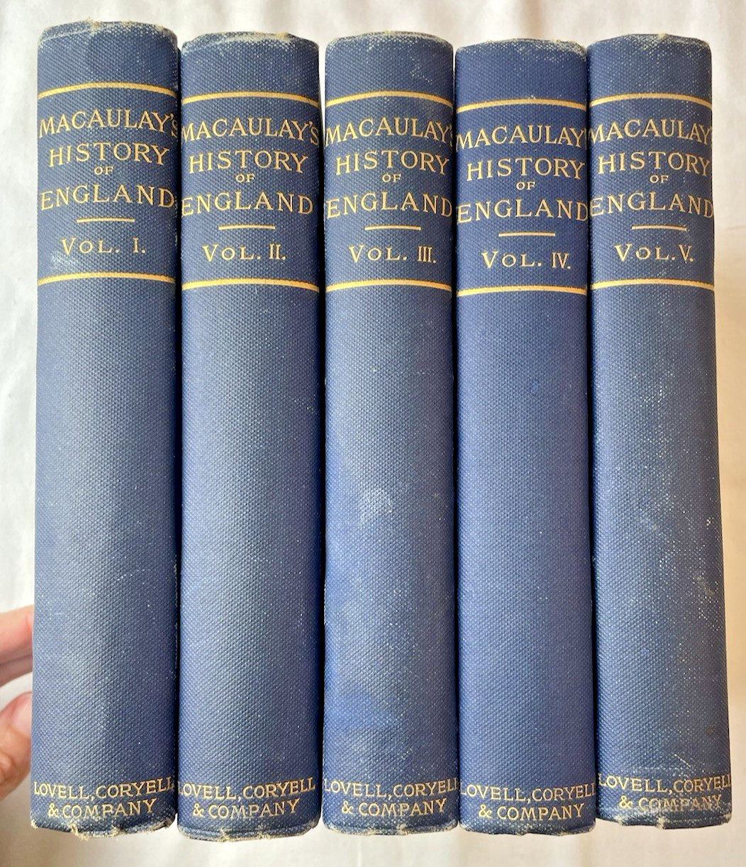 Macaulay’s The History of England, volumes #1-5, Lovell + Coryell, Hardcover