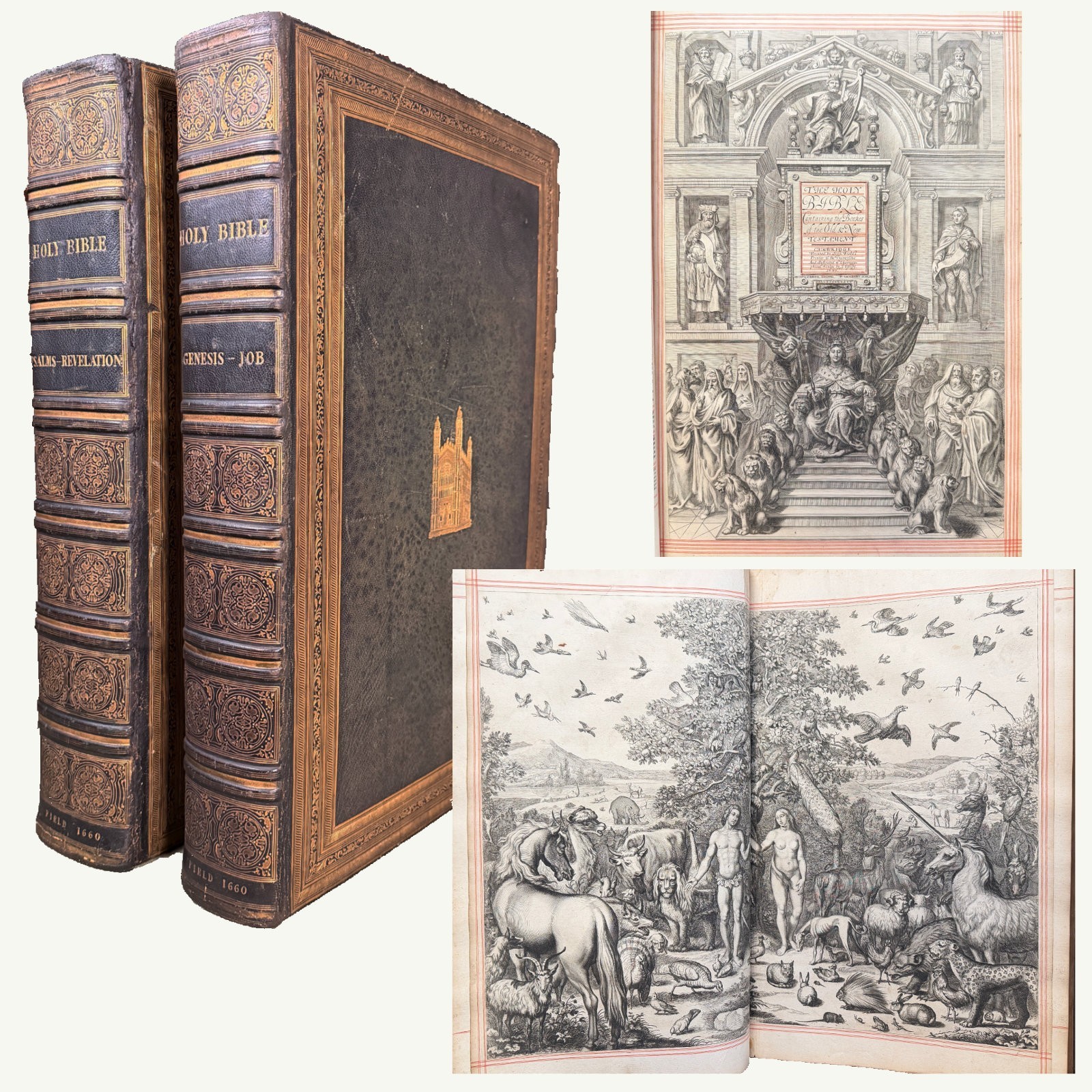 1660 John Field’s Restoration Bible with Double Engraved Plates King James Folio