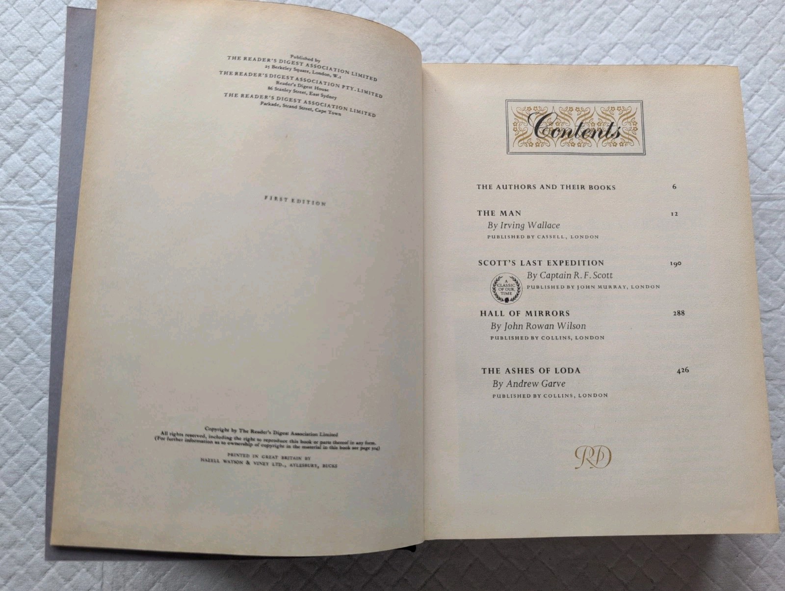 The Readers Digest Condensed Books Wallace, Scot, Garve & Rowan Wilson. (B113)*
