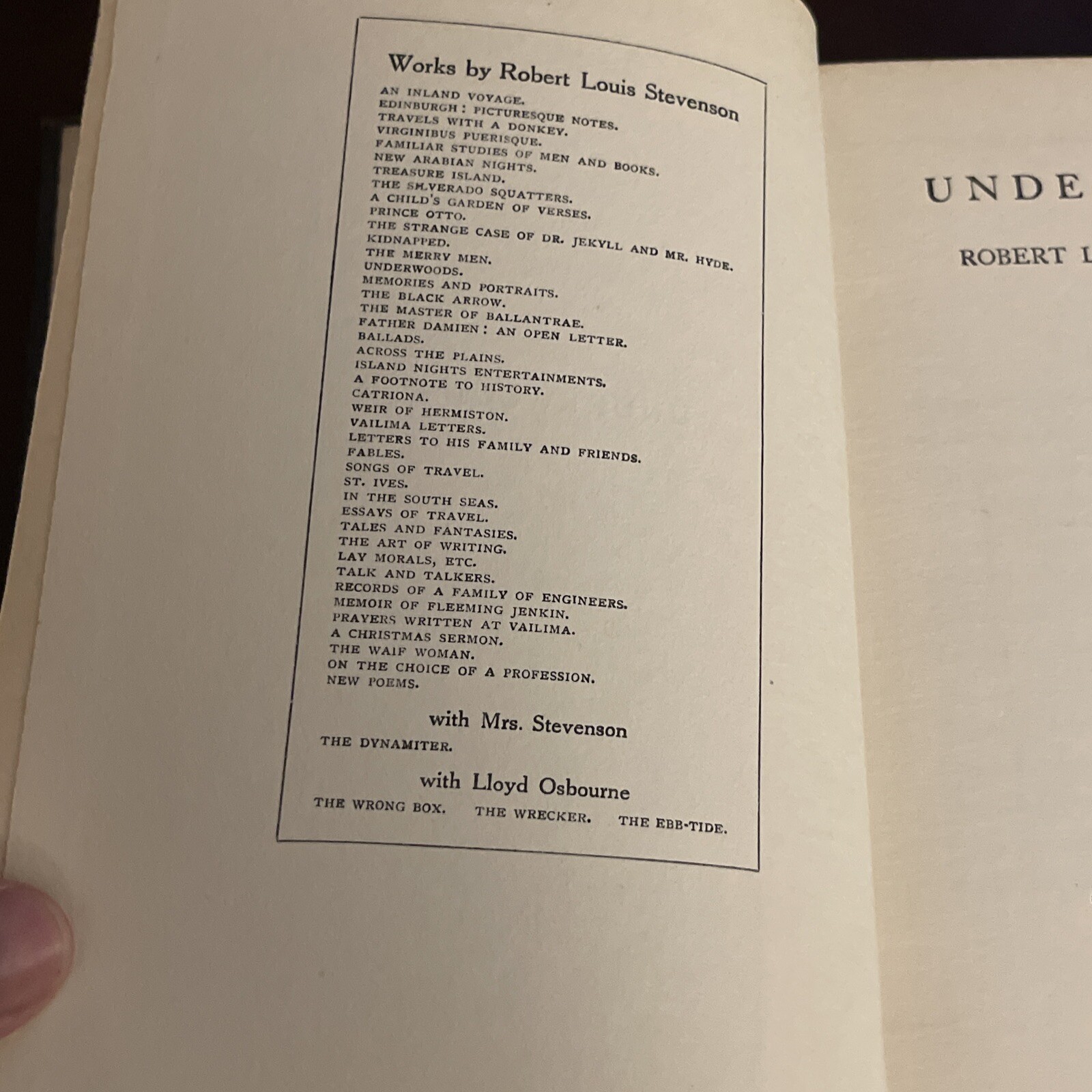 ROBERT LOUIS STEVENSON / Underwoods 1920 London Chatto & Windus