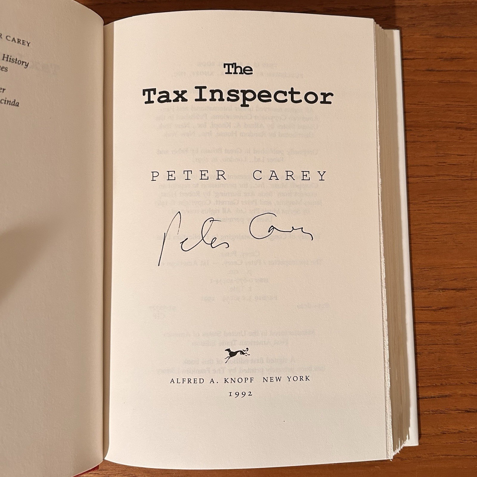 THE TAX INSPECTOR / Peter Carey / Signed 1st US 1991 / AS NEW