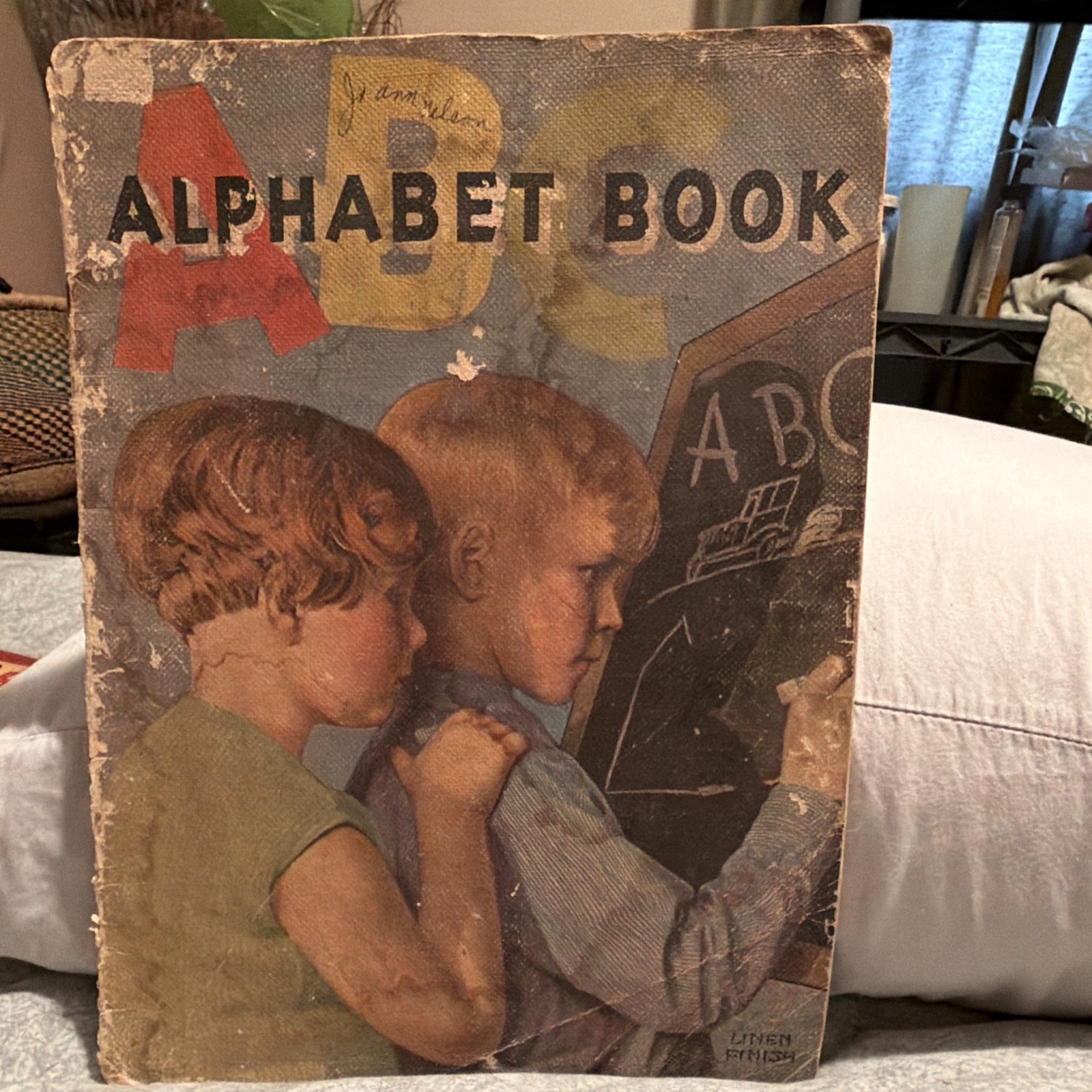RARE Antique Alphabet Book FROM 1935 Linen Finish, Beautiful Book Free Shipping