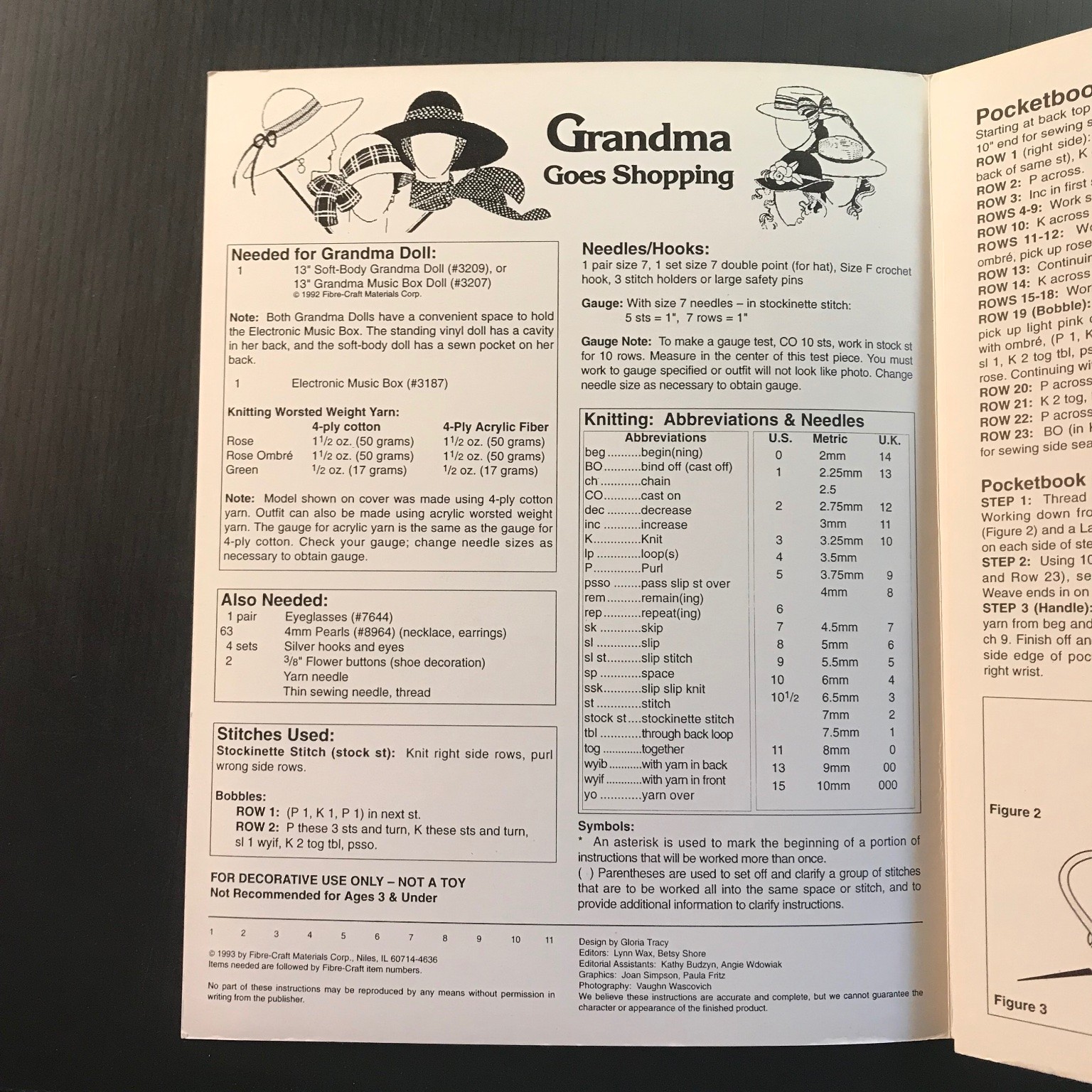 Grandma Goes Shopping Fibre-Craft FCM364 13″ Doll Knitting Pattern Booklet