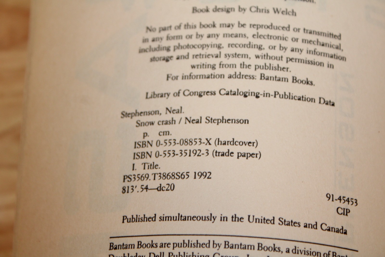 Snow Crash by Neal Stephenson 1st Edition/First Print Trade Paperback 1992 Good