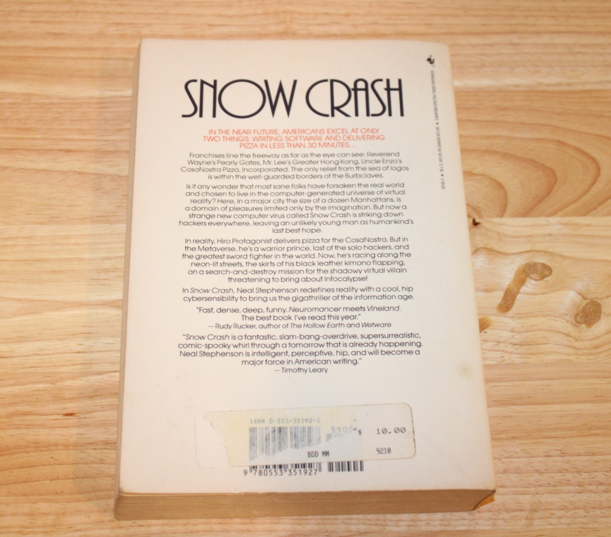 Snow Crash by Neal Stephenson 1st Edition/First Print Trade Paperback 1992 Good