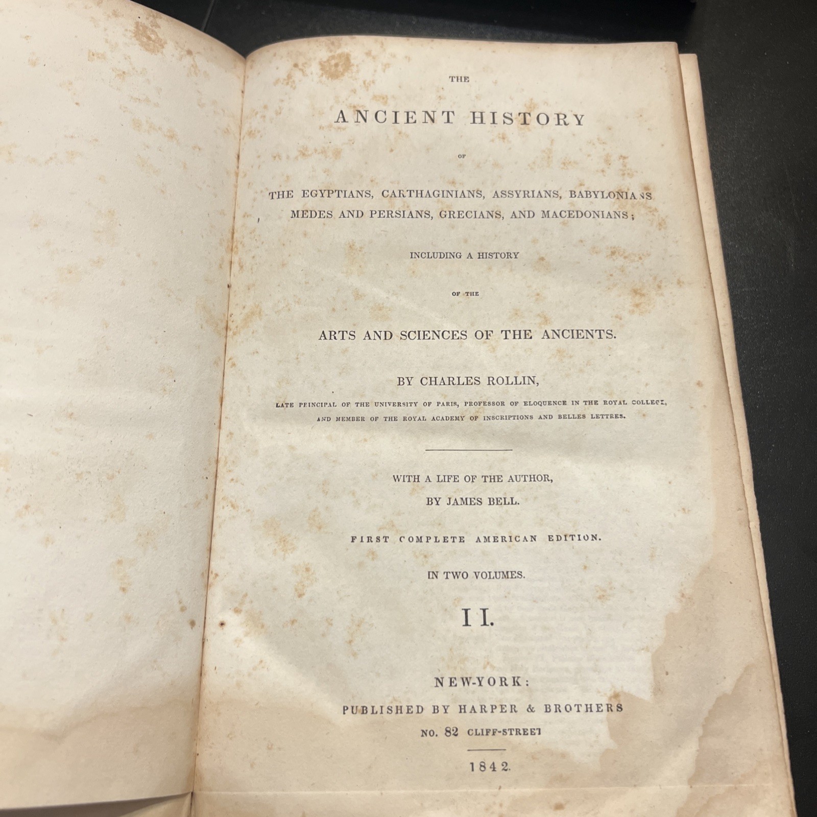 Ancient History by Charles Rollins Volume 2 New York 1842 First Complete Amer Ed
