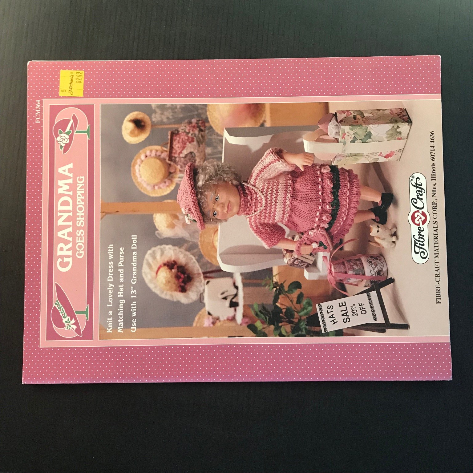 Grandma Goes Shopping Fibre-Craft FCM364 13″ Doll Knitting Pattern Booklet