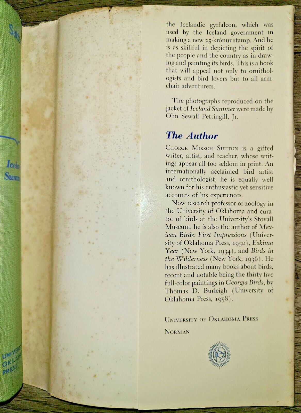 SIGNED! Vtg HC book, Iceland Summer by George Miksch Sutton, 1961