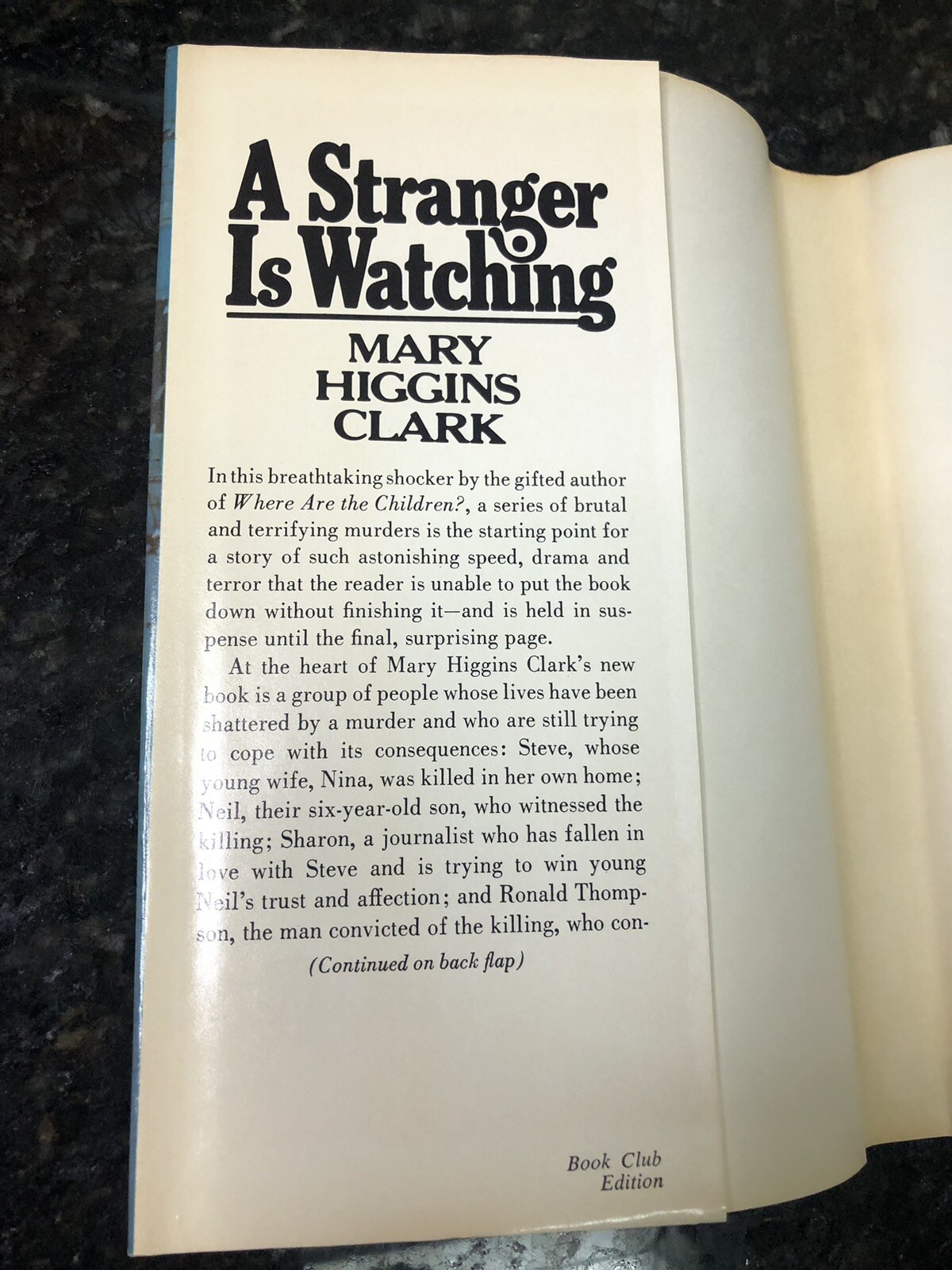 Mary Higgins Clark A STRANGER IS WATCHING Book Club Edition Terrifying Murders