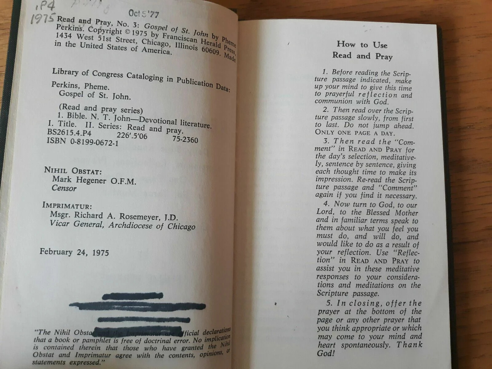 Gospel of St. John: Read and Pray, Pheme Perkins 1975