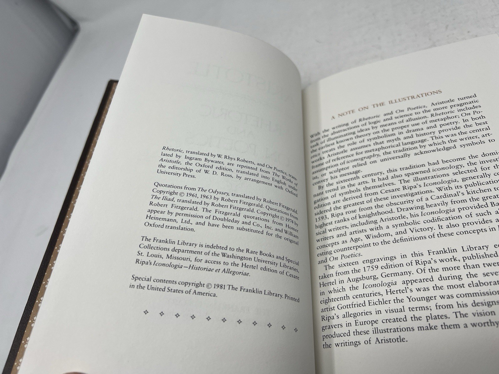 Aristotle Rhetoric & On Poetics, Franklin Library hardcover