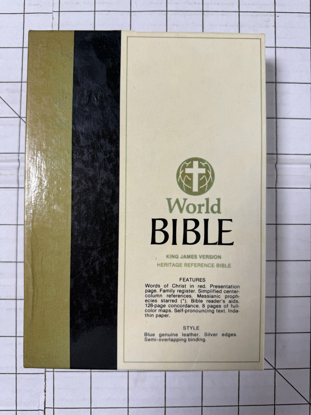 World Holy Bible KJV Blue 1985 Genuine Leather Thumb Indexed with Box Ships Fast