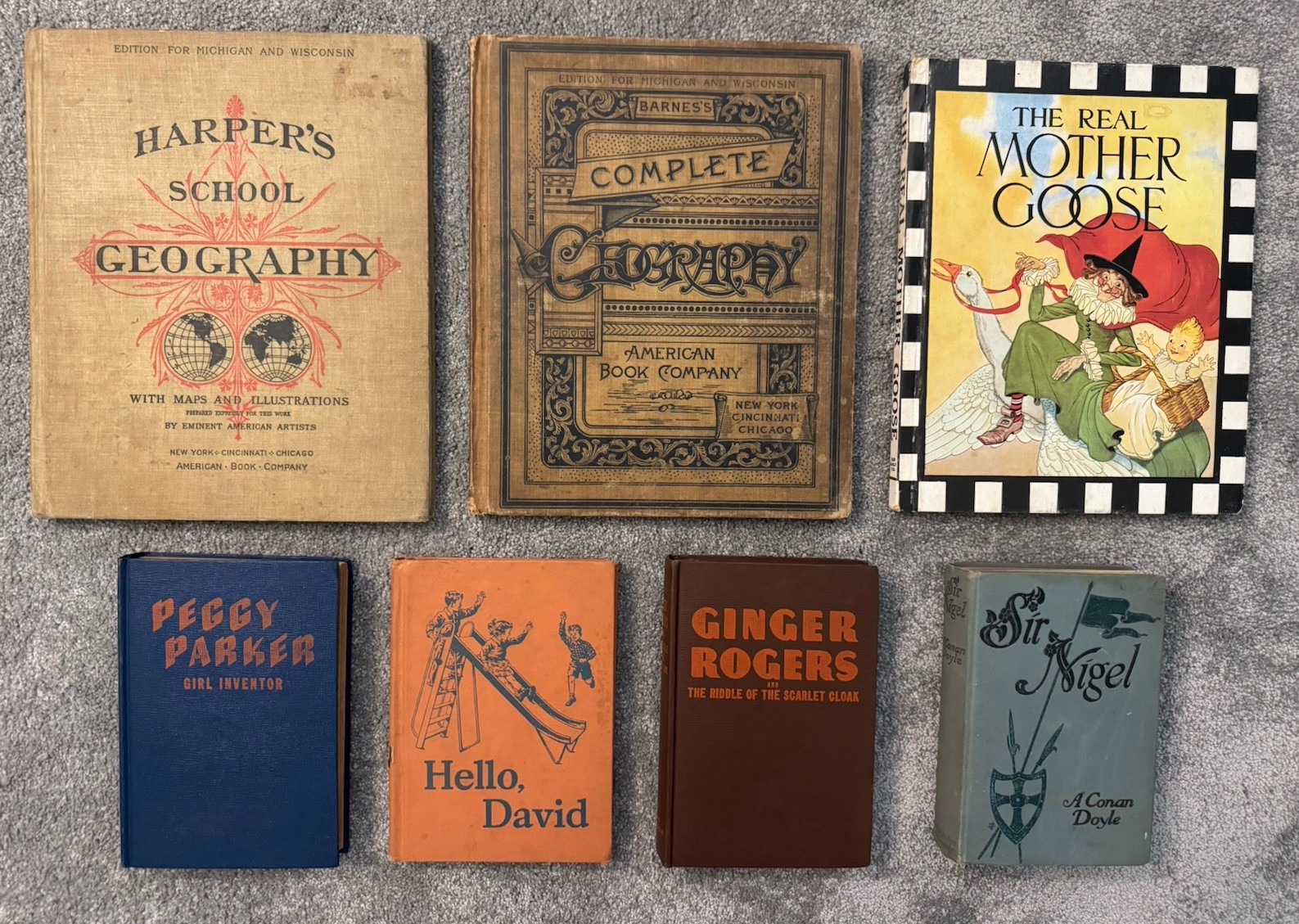 VINTAGE Children’s Books Lot ANTIQUE School Geography Mother Goose Peggy Parker