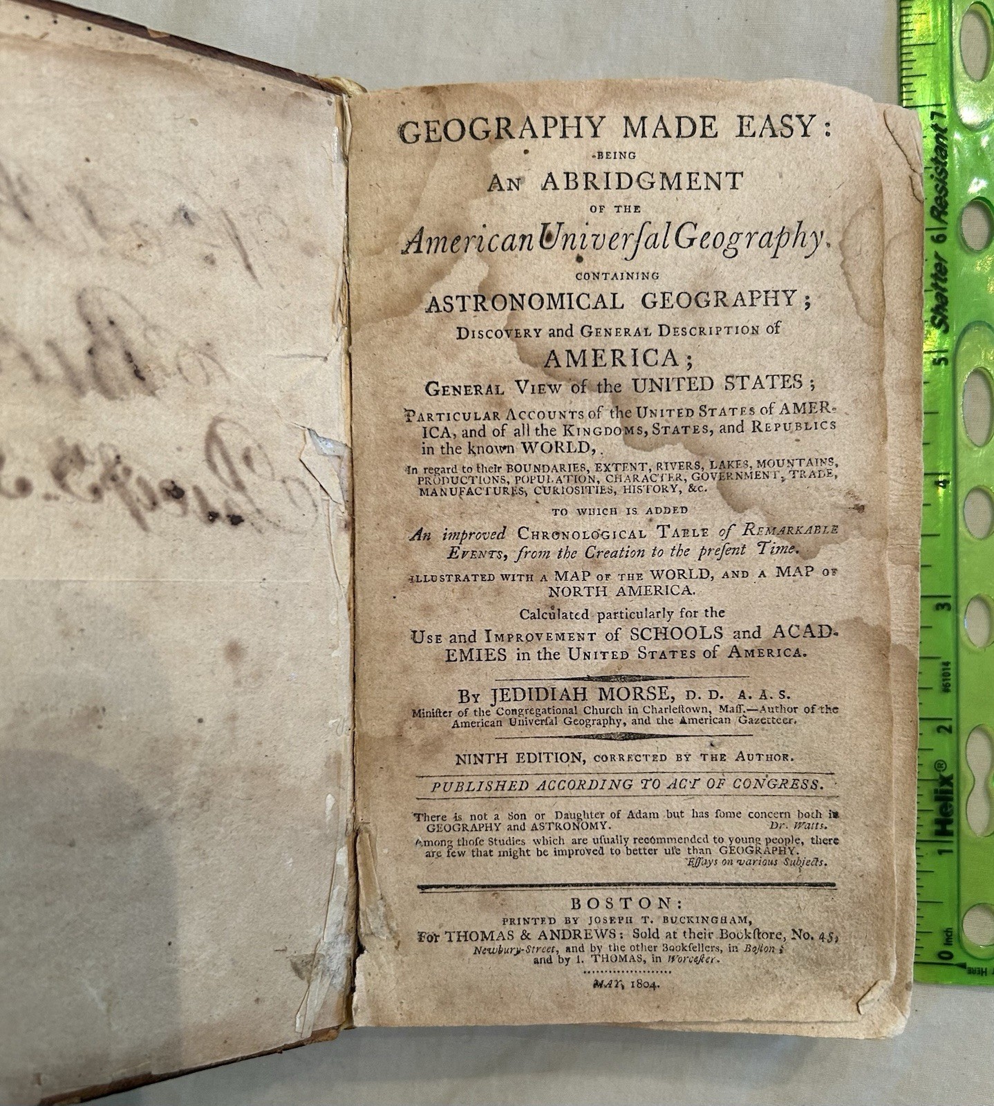 Antique 1804 Book Geography Made Easy General Views of United States America