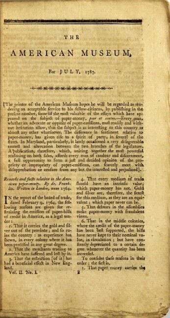 Benjamin Franklin / American museum or repository of ancient and modern fugitive