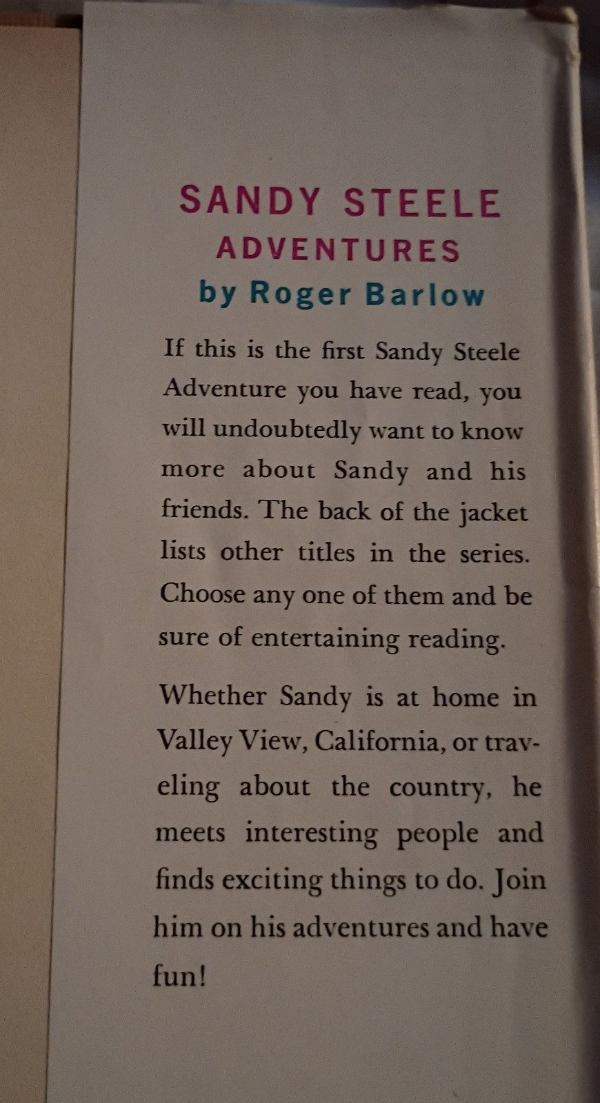 Sandy Steele #3: Stormy Voyage, Roger Barlow, 1st printing 1959 HBDJ boy sleuth