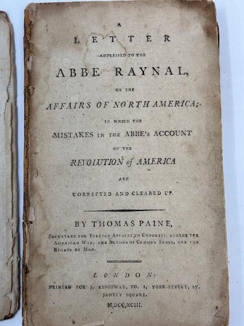 1793 – THOMAS PAINE – A LETTER TO THE ABBÉ RAYNAL…-AMERICAN REVOLUTION-VINTAGE