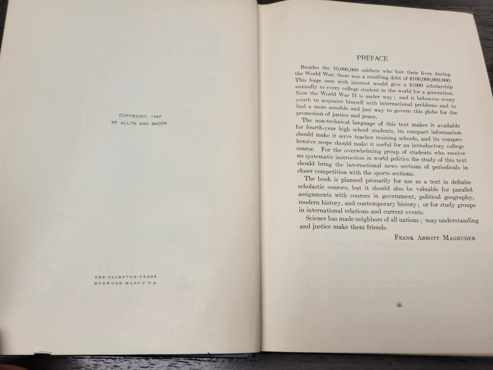 NATIONAL GOVERNMENTS AND INTERNATIONAL RELATIONS HB Frank Abbott Magruder VTG