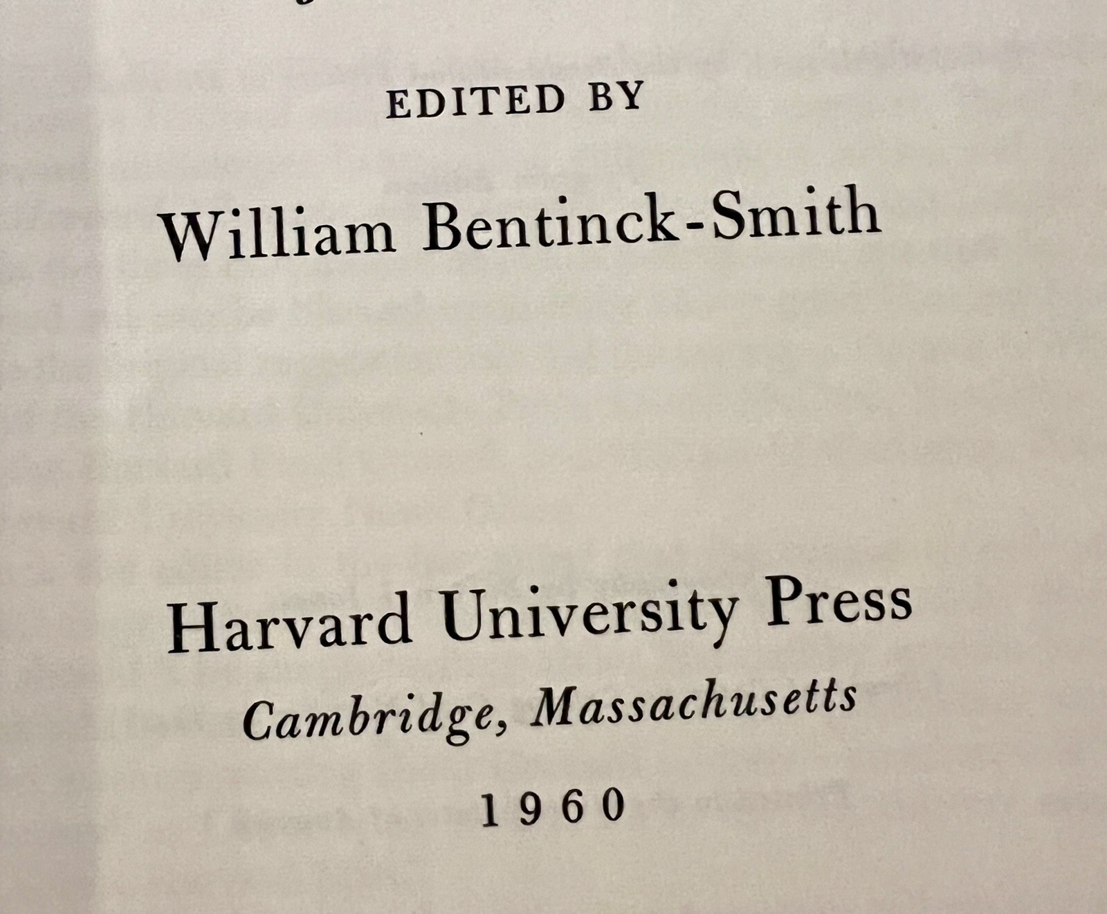 THE HARVARD BOOK Program Edition CAMBRIDGE MA 1960 1st Ed WM BENTINCK-SMITH