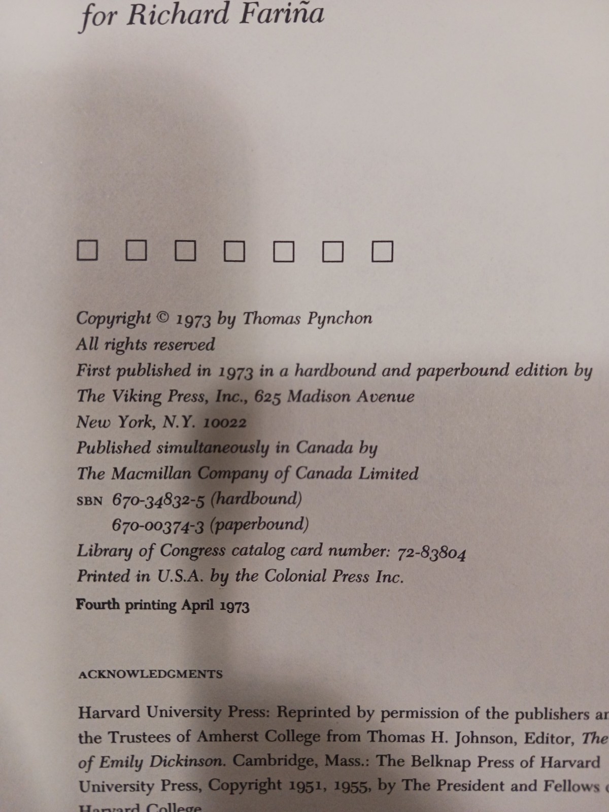 Thomas Pynchon Gravity’s Rainbow 1973 Trade Paperback TPB 4th Print $4.95 Cover