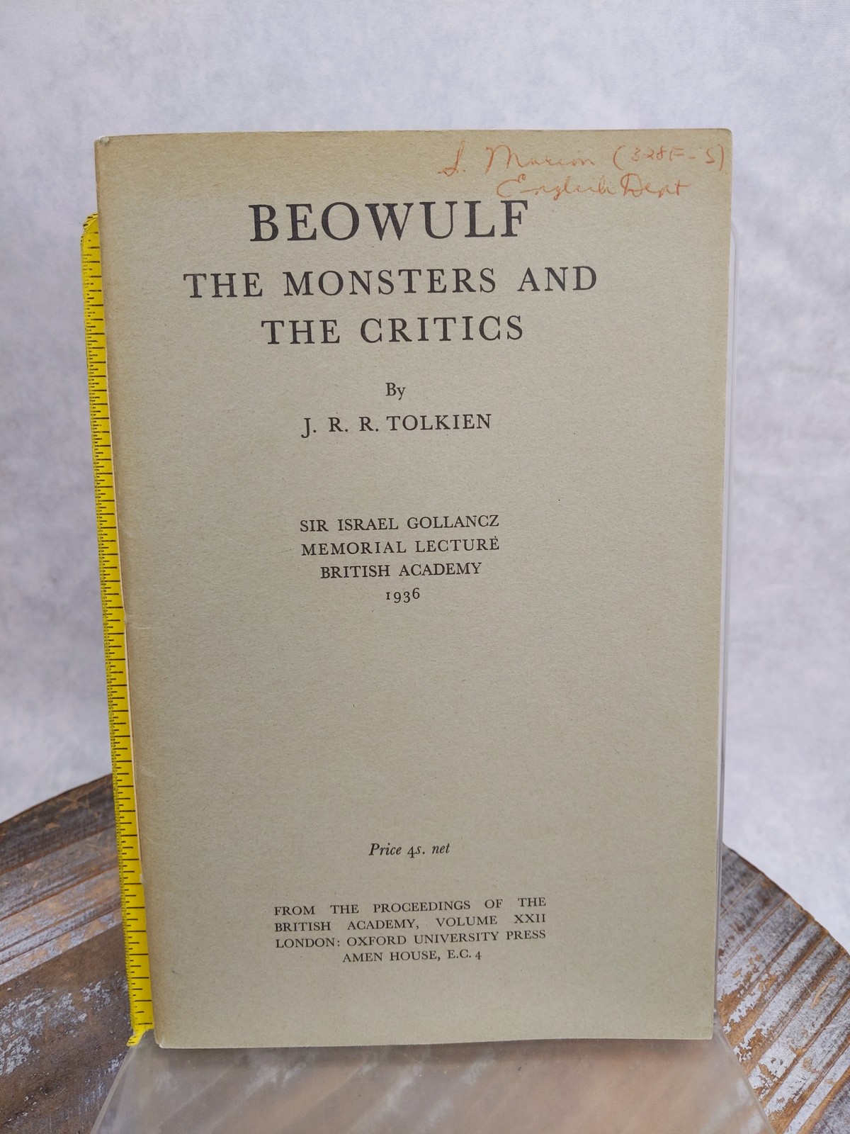 Beowulf: The Monsters and the Critics J.R.R. Tolkien 1960 rpt. of ’36 lecture