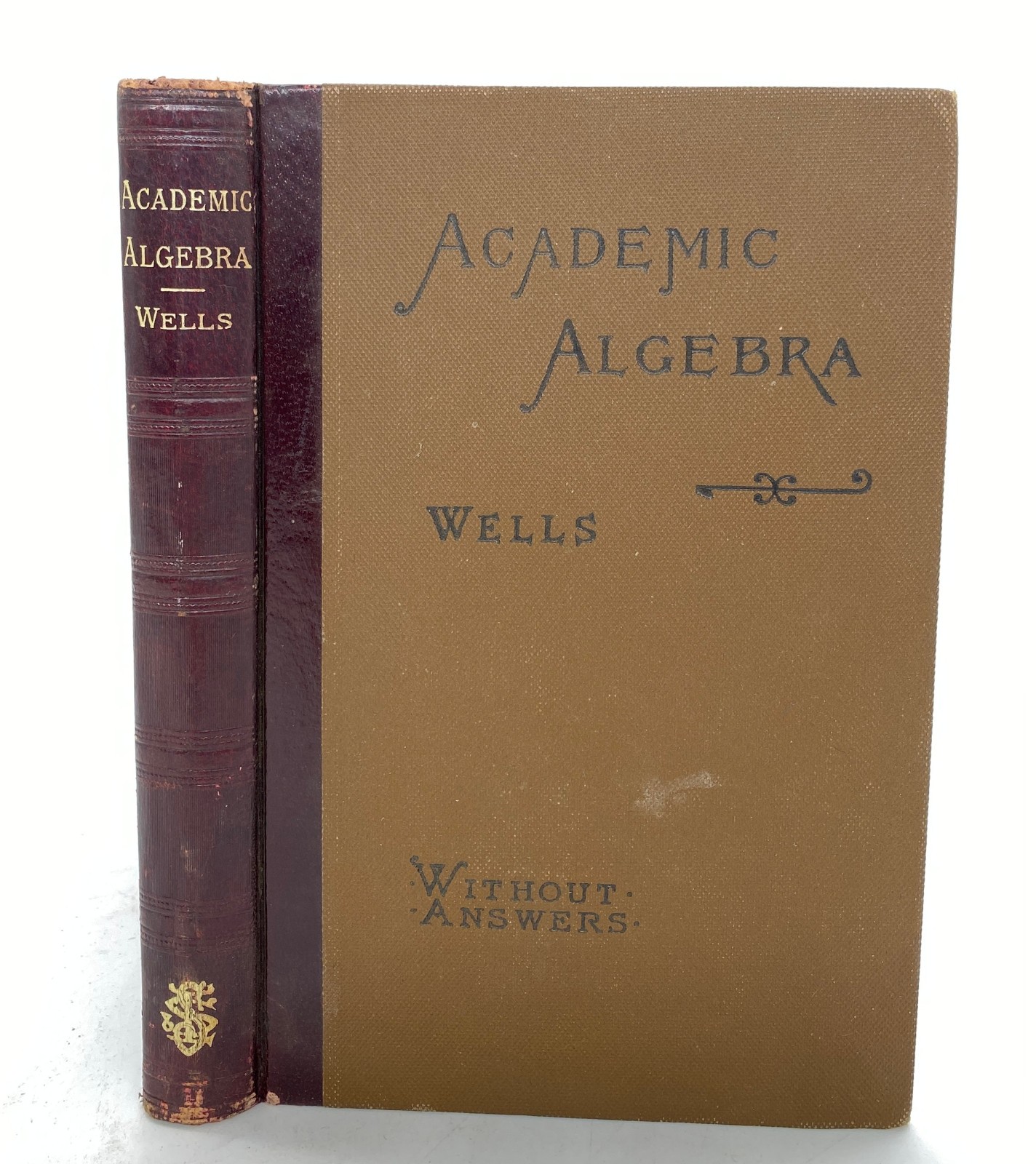 1885 Complete Course in Algebra by Webster Wells Leather Spine Antique Book