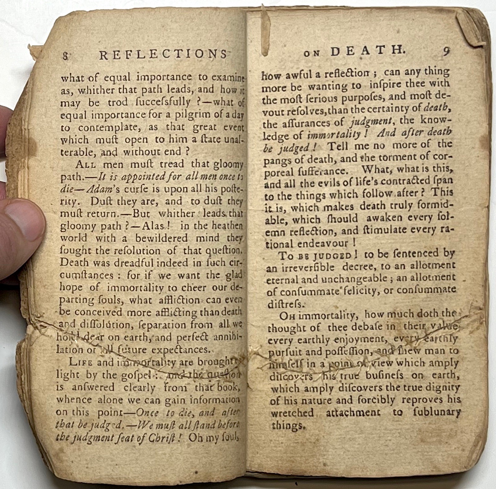 1793 REFLECTIONS UPON DEATH WILLIAM DODD DEVOTIONAL 8TH ED RARE INCOMPLETE COPY