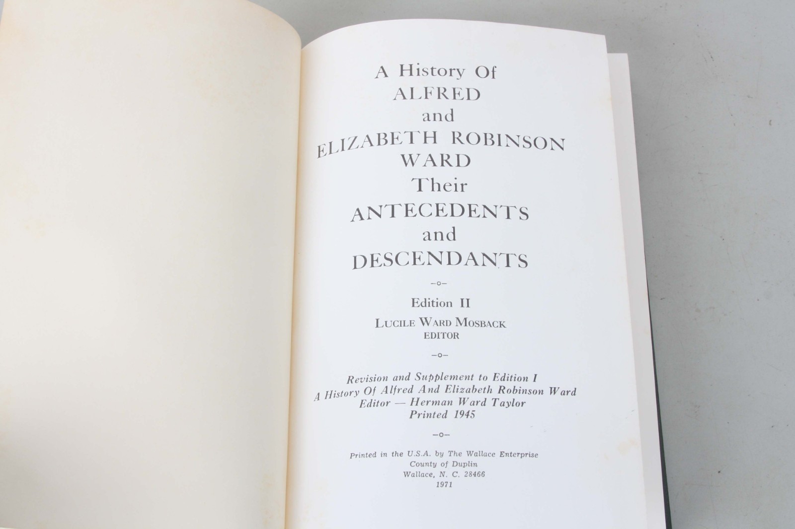 History of Alfred & Elizabeth Robinson Ward 1971 Genealogy Book Family Tree NC