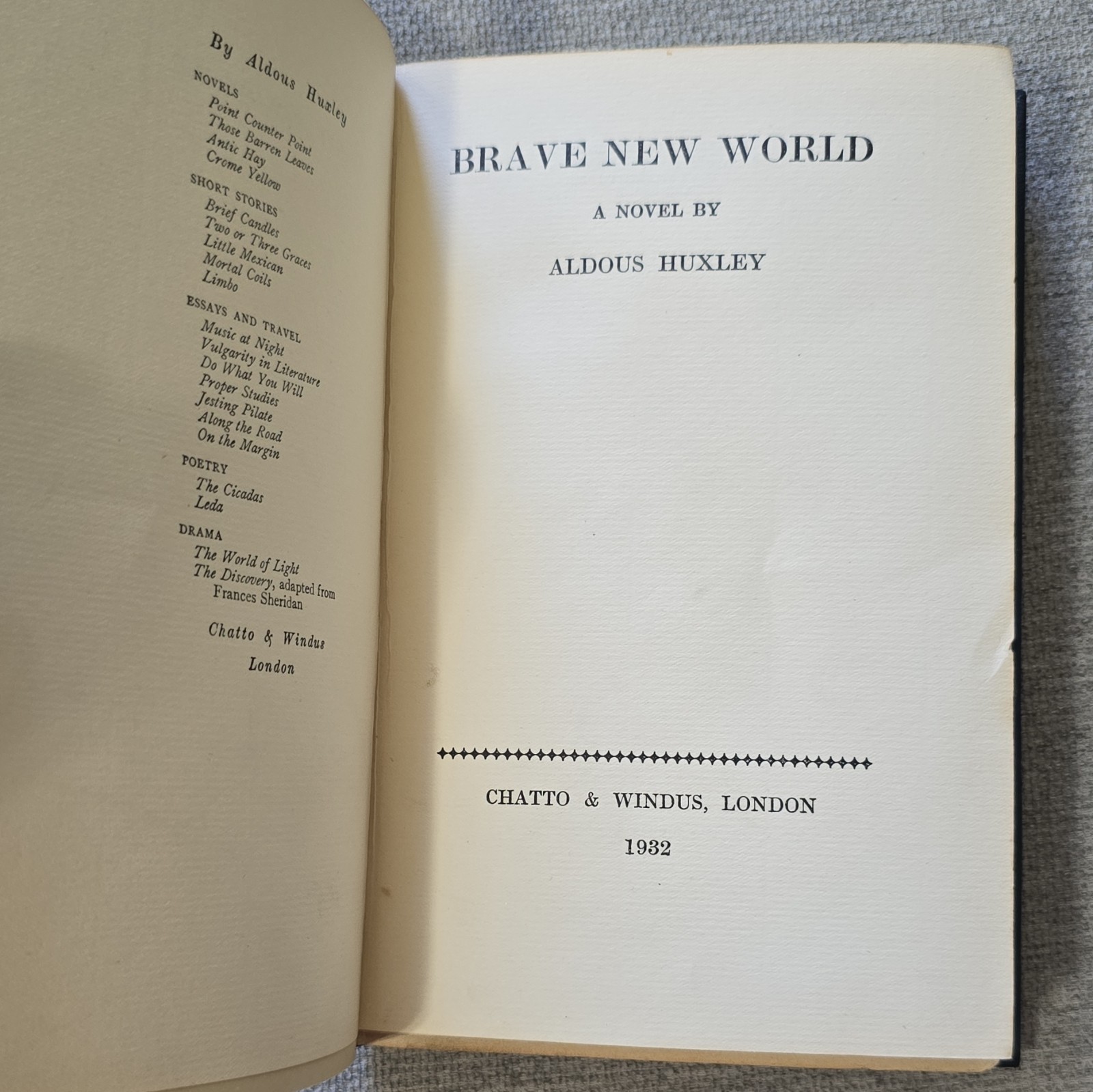 Aldous Huxley Brave New World 1932 1st Edition Chatto & Windus London HC