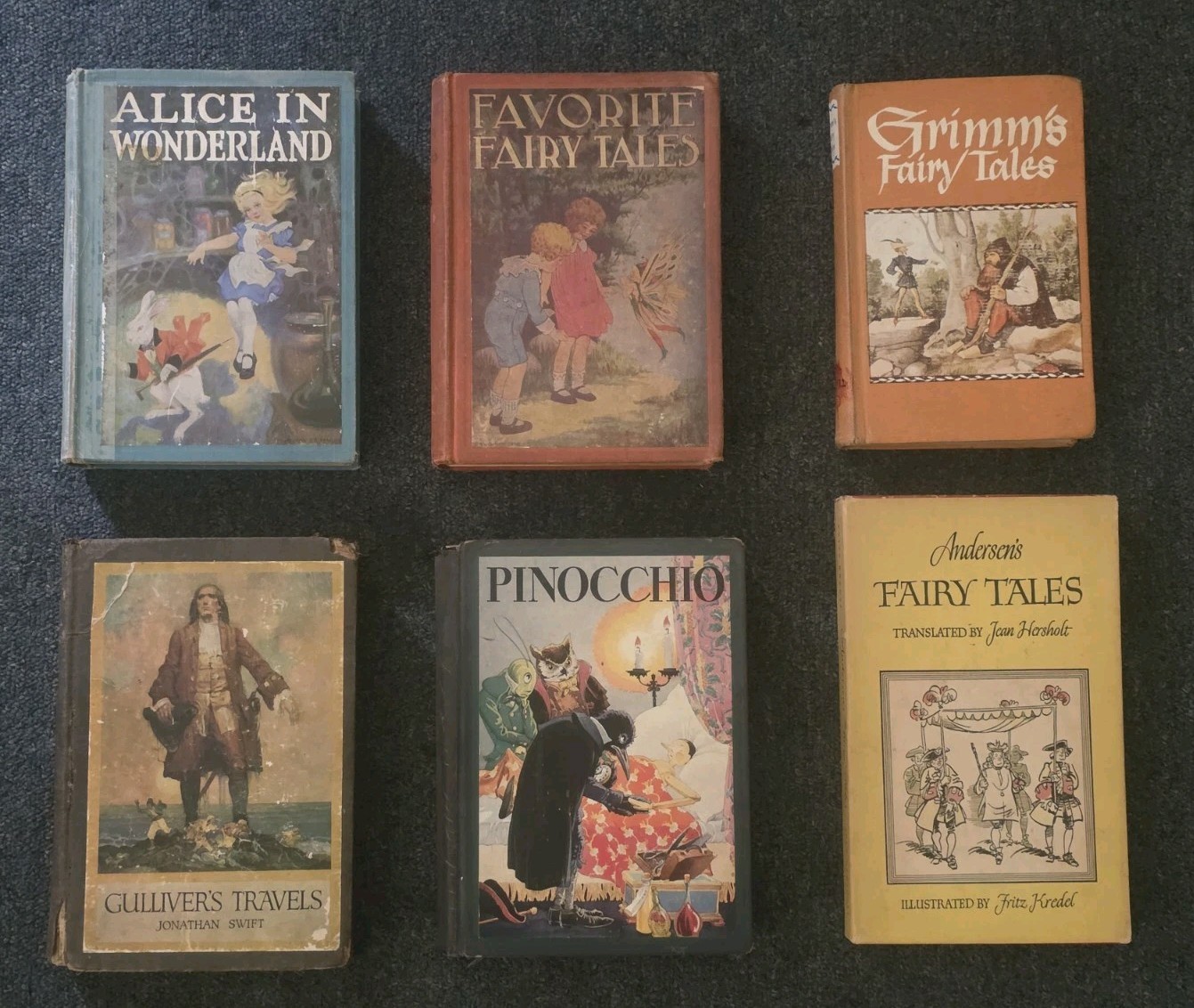 Classic Children’s Book Lot Of 6, Andersen Grimm Alice in Wonderland Pinocchio