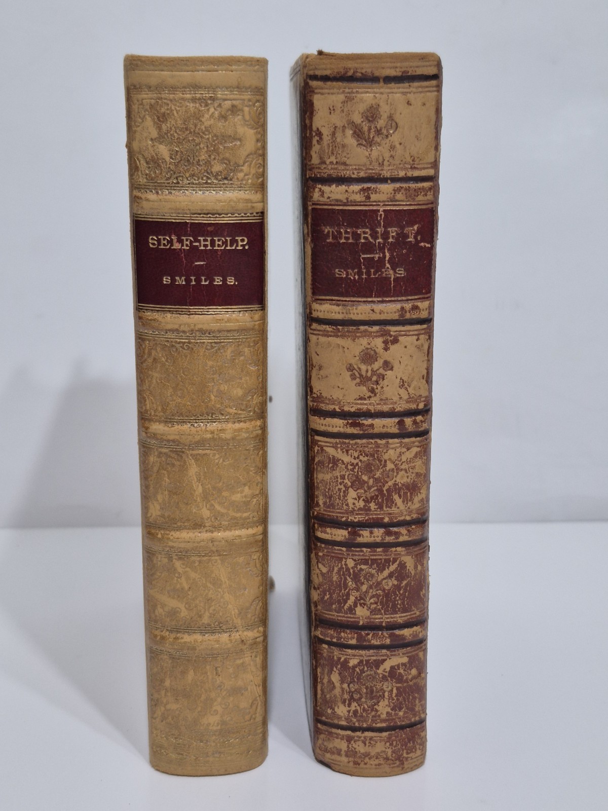 Samuel Smiles Self Help 1873 and Thrift 1875 Leather HB London John Murray