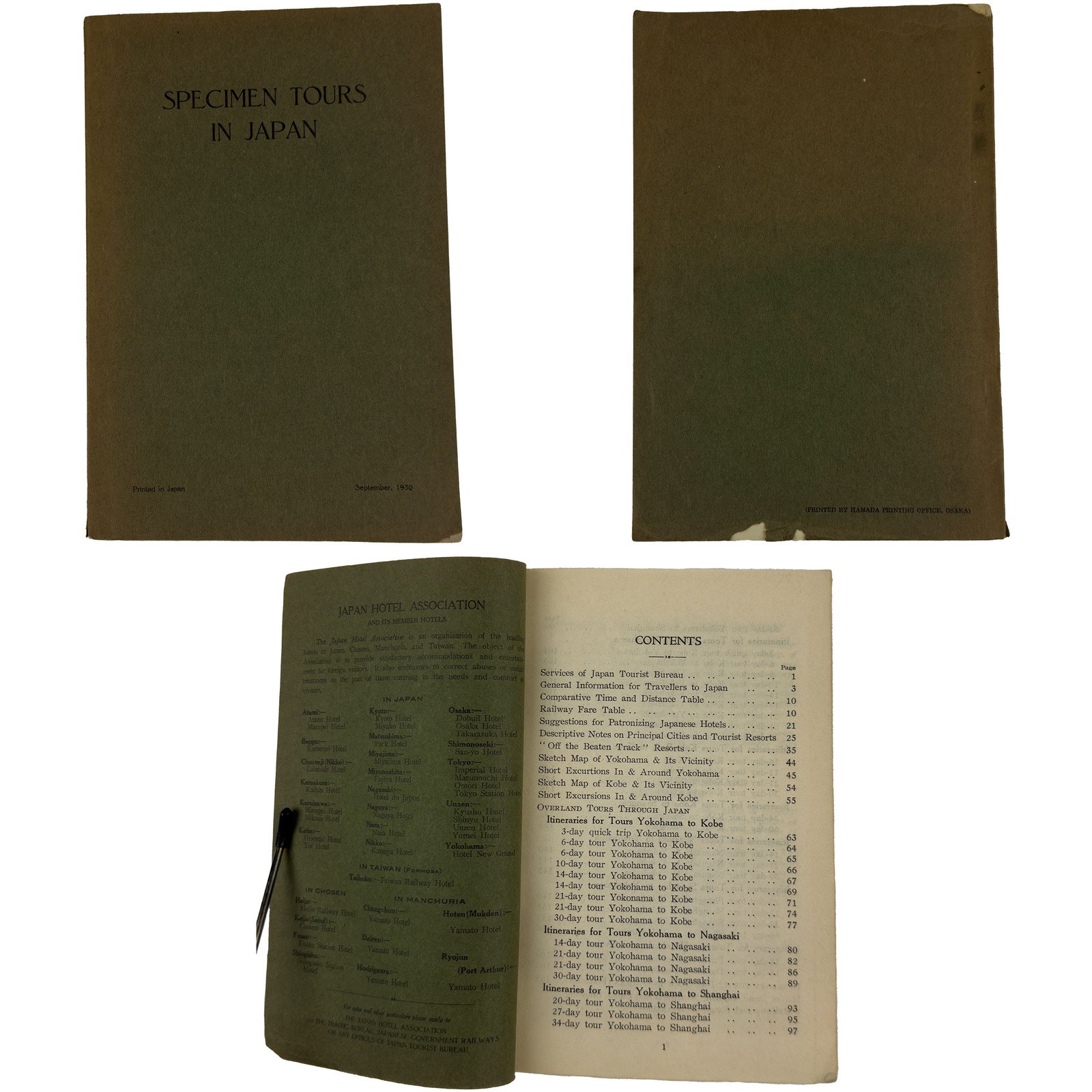 Specimen Tours in Japan (1930) Japan Tourist Bureau Travel Guide Booklet