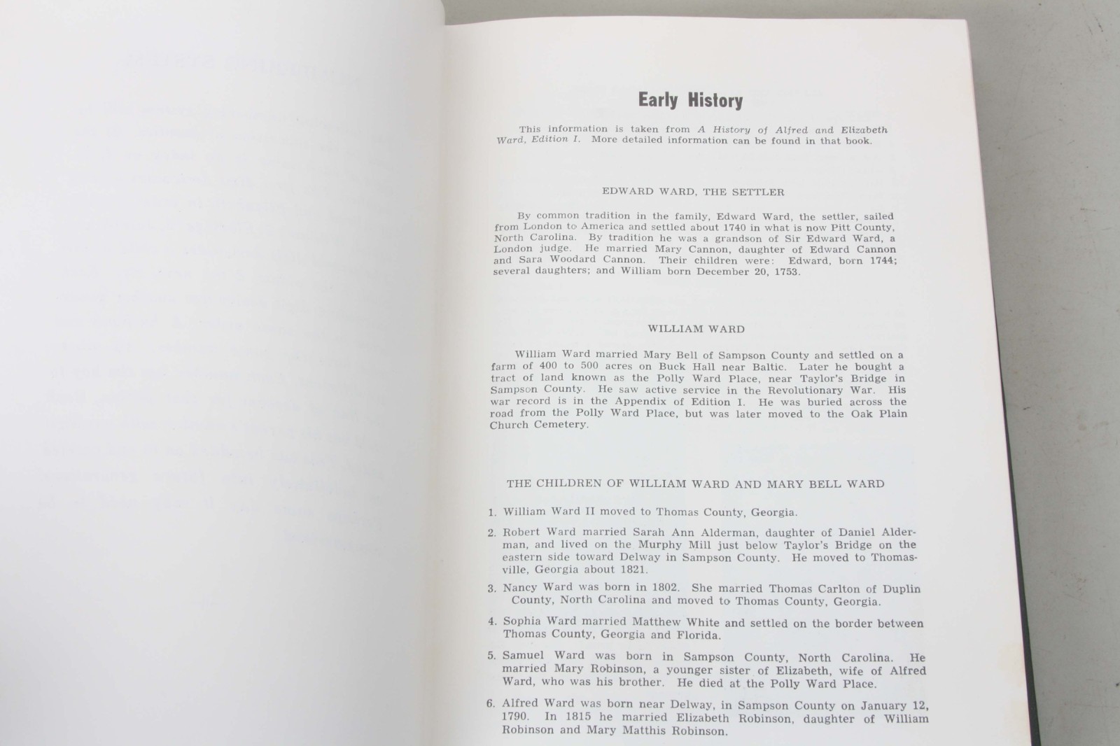 History of Alfred & Elizabeth Robinson Ward 1971 Genealogy Book Family Tree NC