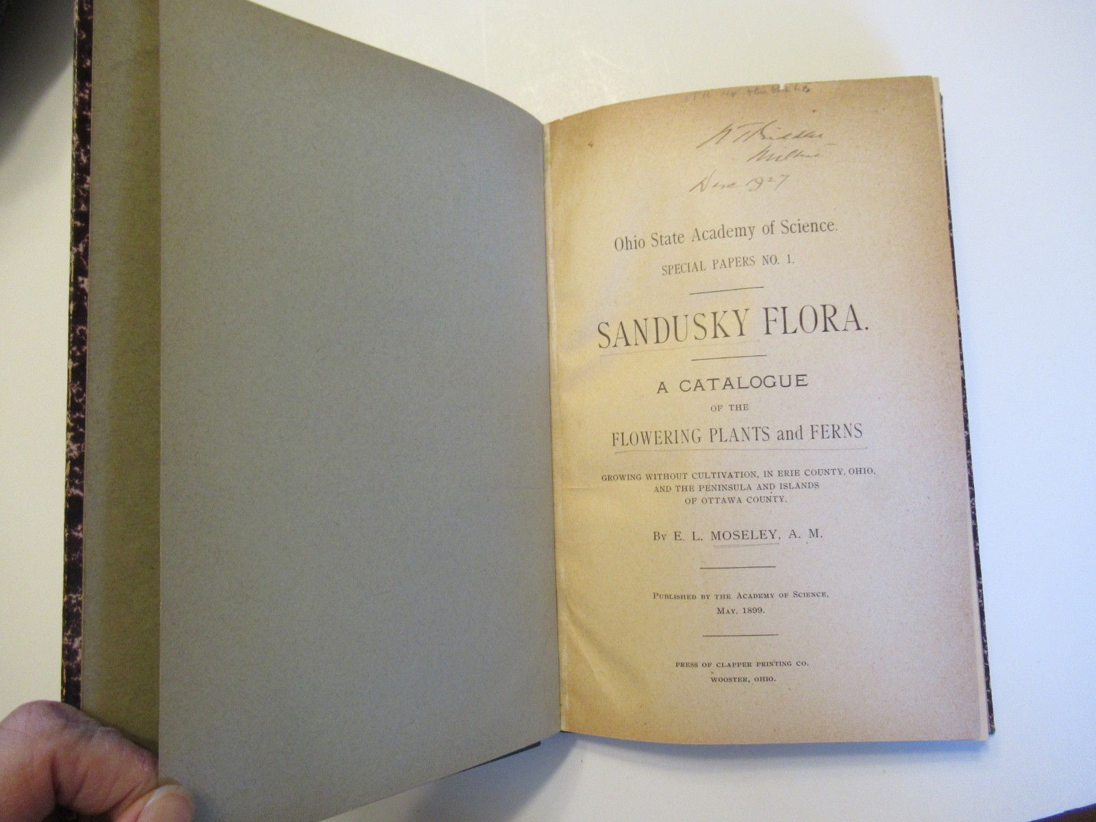 Sandusky Flora E.L. Moseley 1899 Plants Ferns Ohio State Academy HC