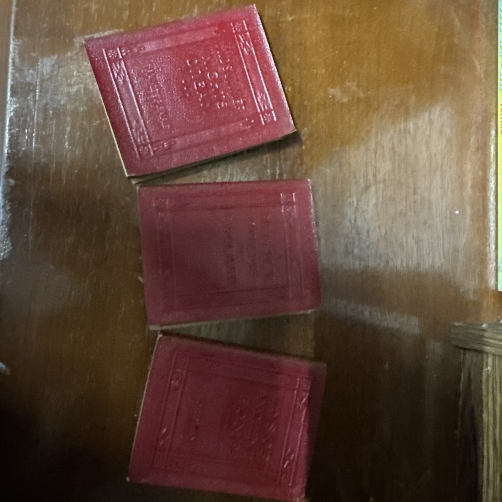 3 Vintage Little Luxart Library Books Miniature Red Leather Various Authors Old