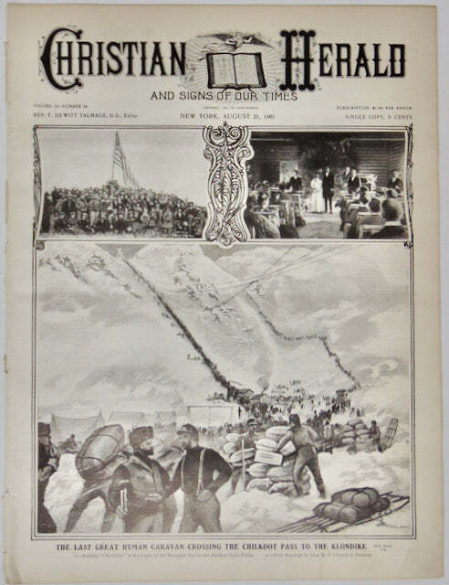 The Christian Herald, 1901. Chilkoot Pass caravan, Klondike