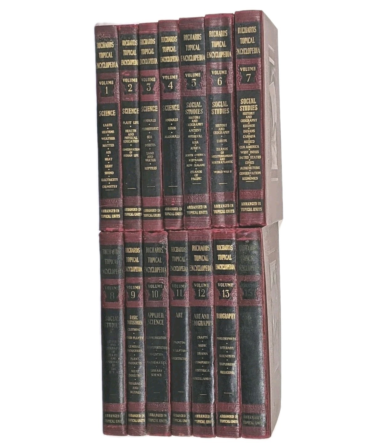 Richards Topical Encyclopedia 1946 Partial Set 14/15 Maroon Gold Vintage AS IS