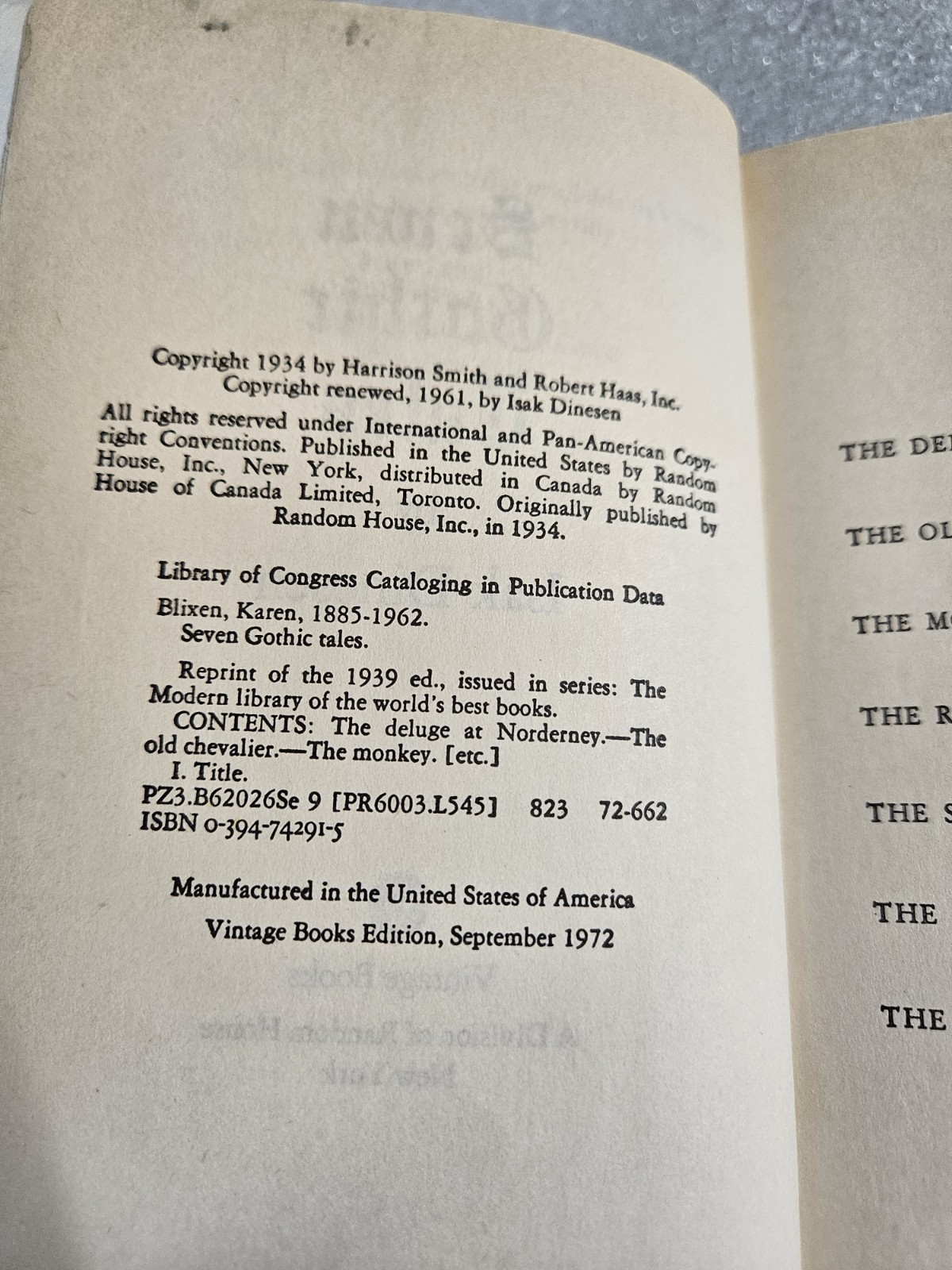 Seven Gothic Tales A Novel By Isak Dinesen 1972 Vintage Books Edition