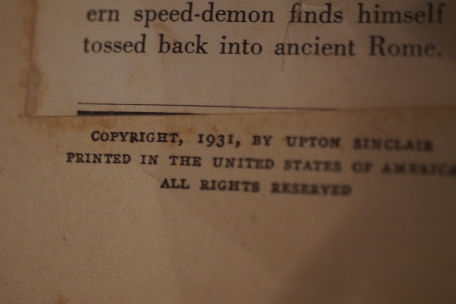 ROMAN HOLIDAY Upton Sinclair 1931 1st Edition Farrar & Rinehart HC
