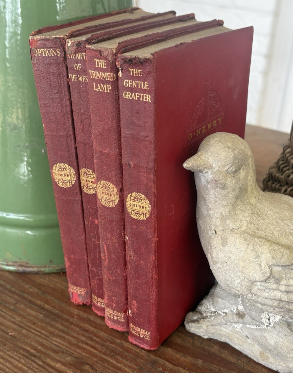 Antique Decorative Books Set 4 Red Leatherette Soft Gold Lettering O. Henry