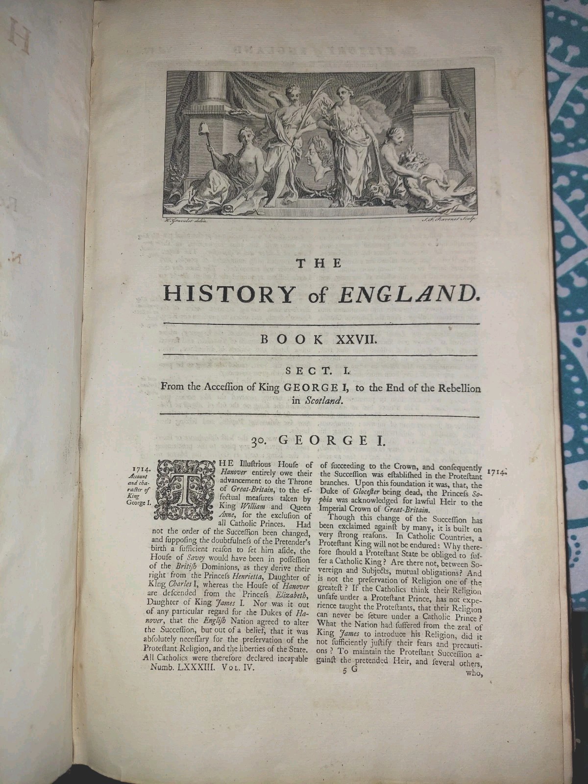 1747 History of England XL 10×16″ Folio Leather Illustrations Map Rare