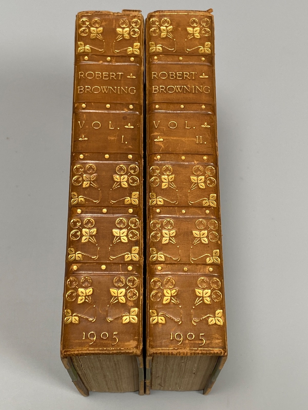 POETICAL WORKS OF ROBERT BROWNING [1905] 2 Leather Bound gilt Bumpus bindings VG