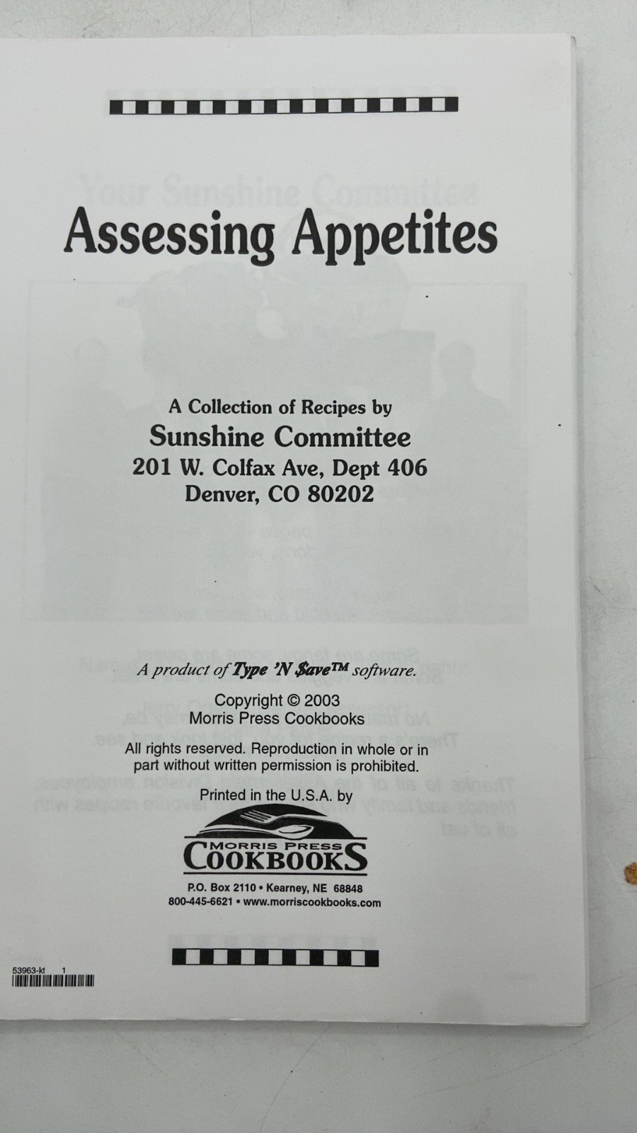 Assessing Appetites Sunshine Committee 2003