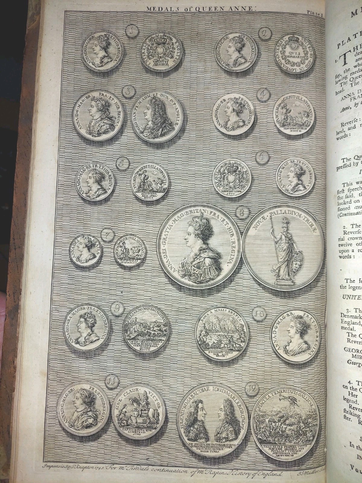 1747 History of England XL 10×16″ Folio Leather Illustrations Map Rare